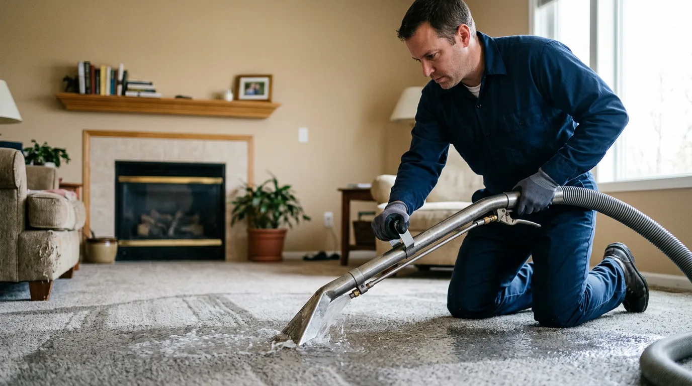 Water damage restoration technician working near Winfield, AL